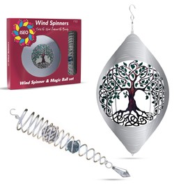 ISEO Tree of Life Wind Spinner Outdoor and Gazing Ball Set, Metal Yard and Garden Decoration, Weather-Resistant Wind Spinners for Outdoor, 6.5" Cool Garden Décor, Perfect Wind Spinner Gift