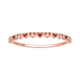 10k Rose Gold Genuine Ruby and Diamond Petite Heart Stackable Band