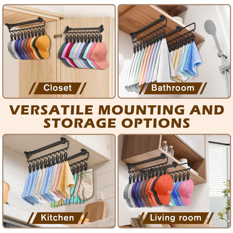 ProtectHobby Sliding Hat Organizer with 20 Clips, Hat Organizer for