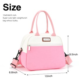 LOKASS Lunch Box for Women-Insulated Adults Lunch Bag with Front Pocket-Small Cute Lunch Tote for Work-Reusable Cooler Bag for Office Picnic Beach or Travel (Pink