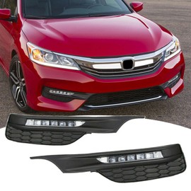YLT AUTO LED Fog Lights Front Bumper Lamp pair LH+RH Assembly for 2016 2017 Honda Accord Sedan 4-Door Replacement Kit Clear Lens with cover and Wiring Switch