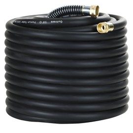 Guitrees 150FT 5/8 Heavy Duty Rubber Garden Hose - 200psi Working, 1000psi Burst - Hot/Cold Water - Five-Layered Braiding for Durability - Versatile for Gardening, Agriculture, Construction(Black)