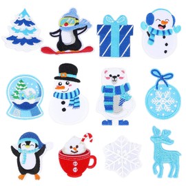 12pcs Winter Iron On Patches Xmas Embroidered Sew Applique Repair Patch Cute Snowflake Snowman Polar Bear Penguin Tree Wreath Candy Cane DIY Crafts for Clothing Jacket Jeans Pants Dress Backpack Hat