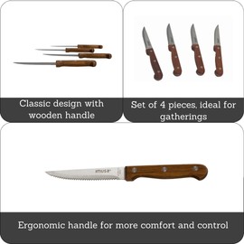 IMUSA 4pc Stainless Steel Steak Knife Set with Wood Handle