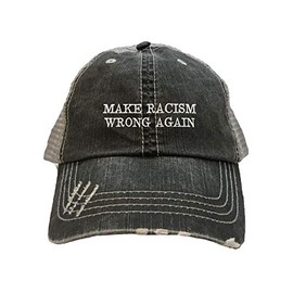 Go All Out One Size Black/Grey Adult Make Racism Wrong Again Embroidered Distressed Trucker Cap