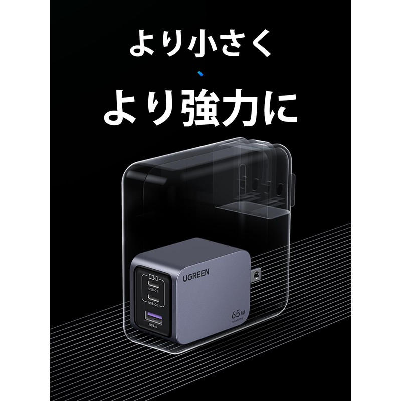 UGREEN Nexode Pro Charger, 65 W, 3 Ports, Small and
