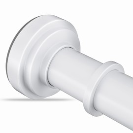 White Shower Curtain Rod 36-68 Inch(3-5.6ft) Never Rust No Drilling Spring Tension Shower Rod, Adjustable Curtain Rod for Bathroom Window Closet