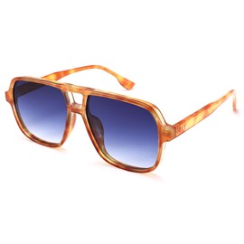 COASION Retro Sunglasses for Men and Women 70s Vintage Rectangular Sunglasses UV400 Protection Trendy Double Bridge Frame Glasses, Tortoiseshell Frame - Colour Gradient Blue Lens