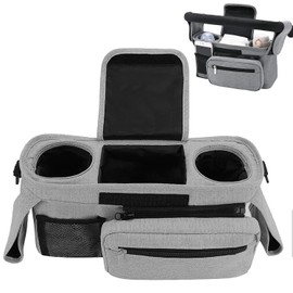 QOOWFEANIG Universal Stroller Organizer with Insulated Cup Holder 13.3×4.7×5.9in Large Capacity Phone Pocket & Detachable Shoulder Strap Stroller Accessorie Fits Compact Design Fits Any Strollers
