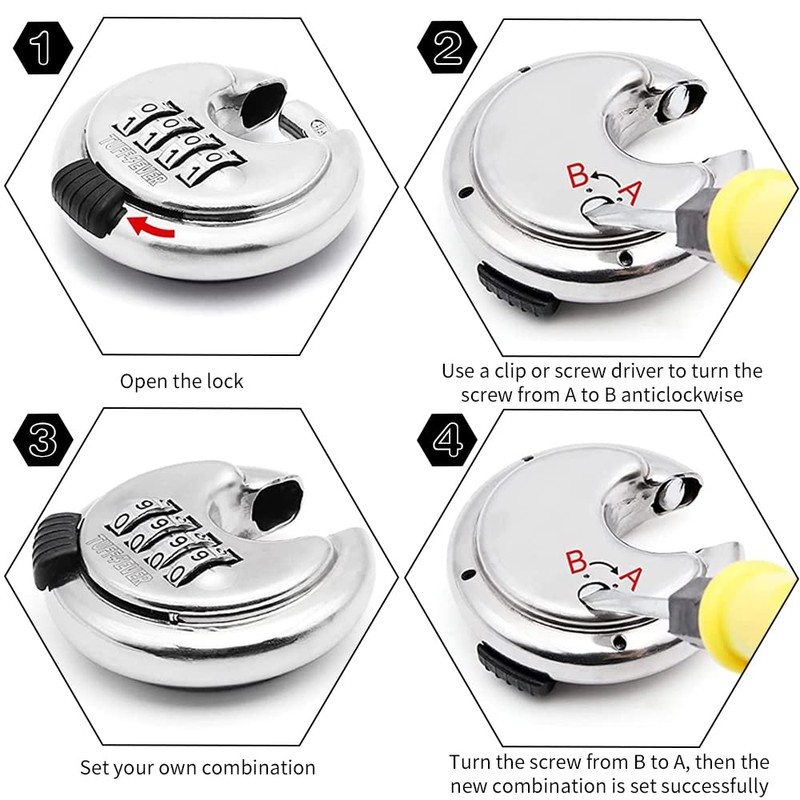 mizikuu Round Shackle Lock, 70 mm Padlock with Combination Code,