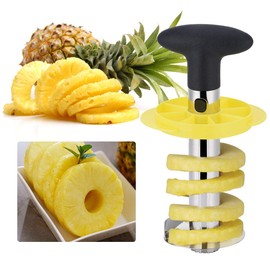 Pineapple Cutter Slicer and Corer: [3-in-1] Stainless Steel Pineapple Cutter for Pineapple Corer & Pineapple peels & Pineapple Slices - with 8 Pcs Fruit Forks [Black][Reinforced: Thicker Sharp Blade]