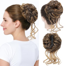 Messy Bun Hair Piece, Wavy Claw Clip Hair Bun Extension, Messy Buns Hairs Pieces for Women, Soft Synthetic Fake Buns Tousled Updo for Thin or Short Hairs (27H6A#)