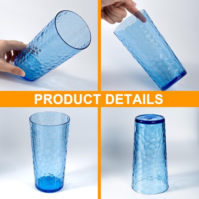 ZAINCA 24-ounce Plastic Tumblers, Acrylic Drinking Glasses High-Balls, set of