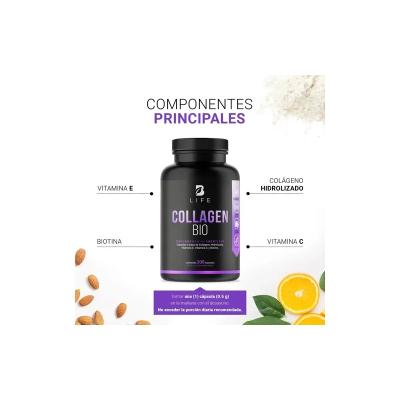 Biotina, Colágeno Y Vitamina E 200 Cápsulas Collagen Bio B