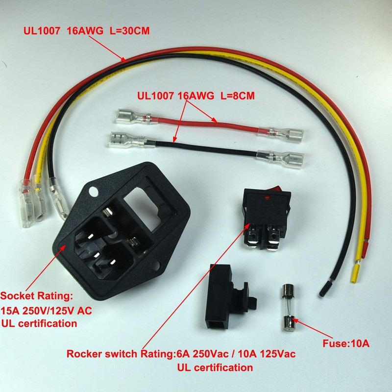 FILSHU 10A 250V Power Socket Inlet Module Plug Switch 10A