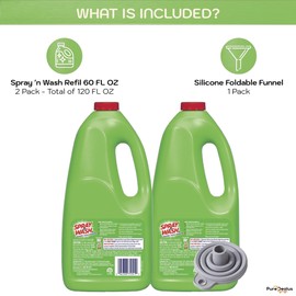 'Spray and Wash Stain Remover Refill. 2 Pack. 60 FL OZ. Includes Bonus PuredealUS Silicone Foldable Funnel for Easy Refilling. 3 Piece Set