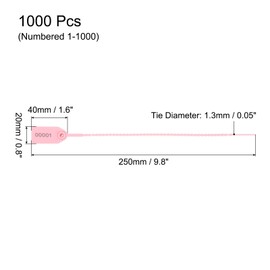 MECCANIXITY Plastic Tamper Seals Disposable Numbered Zip Ties Labels 9.8 Inch Self Locking Security Tags Safety Pull Tie for Truck Trailers Luggage Pink, Pack of 1000