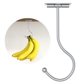 Josmimic Modern Banana Hanger Hook Under Cabinet: Adhesive Banana Holder Silver, Foldable with Magnets When Not in Use, Under Counter Banana Hook, Stainless, Hold 13 LB