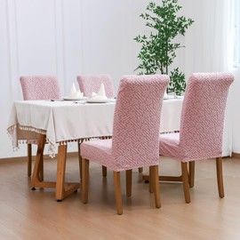 FORCHEER Dining Room Chair Covers Set of 6 Pink Jacquard Stretch Parsons Chair Slip Covers Washable Removable