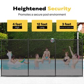 VIVOHOME Pool Fence 4FT x 12FT, 320GSM Teslin Mesh Removable Child Safety Pool Fence with Stainless Steel Tubes for Backyard Garden Pool Safety