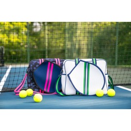 Queen of the Court Tennis Bag, Tennis bag for women, tennis tote (White/green/navy/silver)
