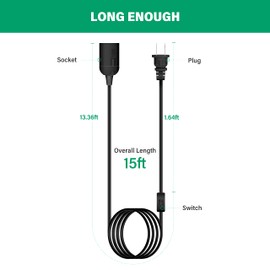 YSSOA 15ft Extension Hanging Lantern Pendant Light Cord Cable with E26 Socket, On/Off Switch, 1 Pack, Black (Bulb Not Included)