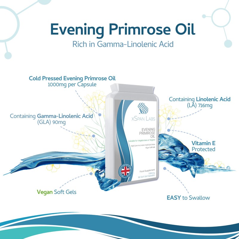 Evening Primrose Oil 1000mg 90 Capsules - Cold Pressed Vegan