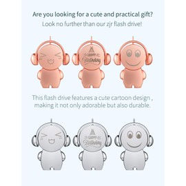 ZJR USB Flash Drives 128GB Thumb Drive Cute Cartoon Metal Pen Drive 2.0 Portable Memory Stick with Keychain Data Storage Flash Drive Gifts for Friends Family Classmates (128GB, Rose Gold（X7）)