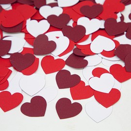 White Red Burgundy Party Decorations - 300Pcs Paper Heart Confetti Engagement Mother's Day Wedding Anniversary Romantic Bridal Shower Birthday Party Valentine Galentines Day Table Decor HongTongTong