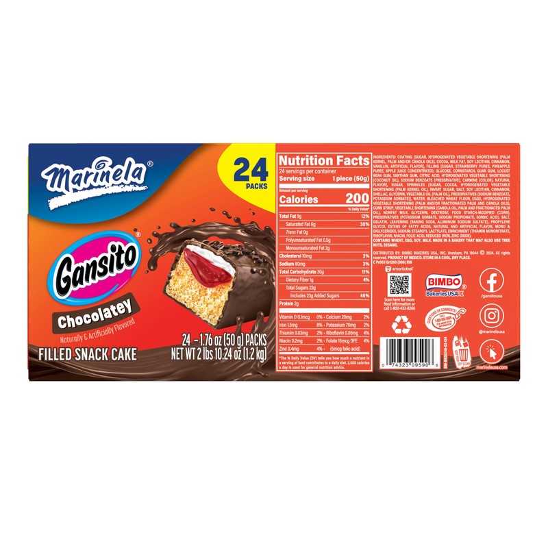Marinela Gansito Strawberry Filled Snack Cake, 24 individual packs, (1