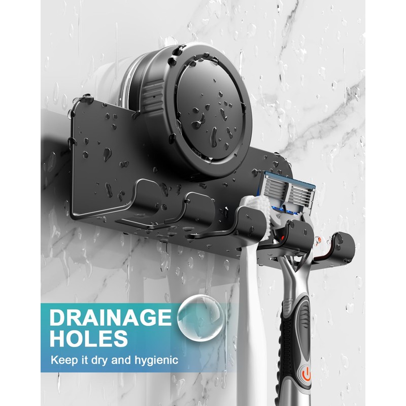 RIVAMBER Suction Cup Hooks, Razor Holder for Shower, Matte Black