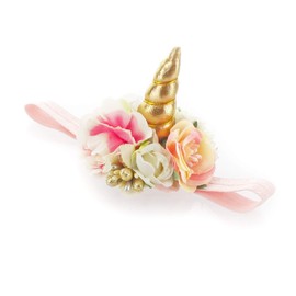 My Lello Baby Soft Elastic Unicorn Headband White/Pink Floral Gold Horn (Newborn - 8 months)