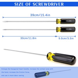 FERCAISH Slotted and Phillips Screwdriver, 2 PCS 15" Long Screwdriver Set - Cross-head Screwdriver & Flat Blade Screwdriver, High Strength Magnetic Screwdriver