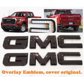 Auto Front & Rear Gloss Black Overlay Emblem 2019-2025 GMC Sierra 1500 2500HD 3500HD