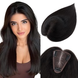 TESS Clip in Hair Pieces for Women, Extensions Toupee Hair Topper, Hair Toppers for Thinning Hair Women Real Hair - 10 Inch 19 g #12P613 Golden Brown & Bleach Blonde