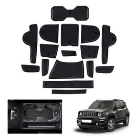 GAFAT Compatible with Jeep Renegade Facelift 2019-2024 2025 Non-Slip Mats, Rubber Mats Non-Slip for New Renegade from 2019, Centre Console Mats, Door Seam Mats, Renegade Accessories (Black)
