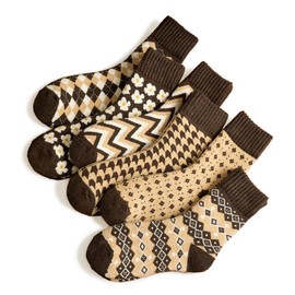 Meloday Thick Wool Classic Vintage Brown Beige Hiking Crew Socks comfy and cushy - 6 Pairs Per Pack