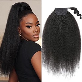Seelaak Yaki Kinky Straight Ponytail Magic Paste Wrap Around Ponytails Hair Extensions Hairpiece for Black Women 12", Kinky straight-Magic)