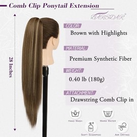 BARSDAR Extensión de coleta recta con cordón ajustable - Extensión de coleta recta de 71 cm de largo, aspecto natural, capas, suave, sintética, elegante, para animadoras, coletas elegantes, Hairpie
