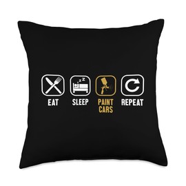 Detailing Car Spray Paint Kit Can Service Gifts Eat Sleep Paint Repeat Automotive Vehicle Car Painter Throw Pillow, 18x18, Multicolor