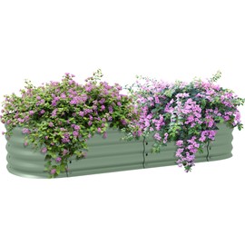 Outsunny 5' x 2' x 1' Galvanized Raised Garden Bed Kit, Outdoor Metal Elevated Planter Box with Safety Edging, Easy DIY Stock Tank for Growing Flowers, Herbs & Vegetables, Green