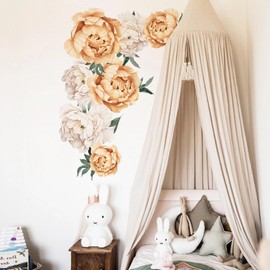 Large Yellow Peonies Flower Wall Stickers, sacinora Delicate Peony Rose Floral Art Wall Decals Removable Vinyl Peel and Stick for Living Room Bedroom Nursery Sofa TV Background Decorations