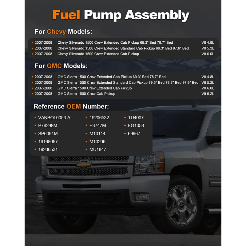 VANBOL Electric Fuel Pump Assembly Compatible with Chevy Silverado 1500
