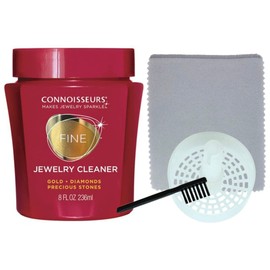 Connoisseurs Jewelry Cleaner for Diamond, Platinum & Precious Stones with Bonus Ultra Soft Polishing Cloth, Basket and Brush (Precious Jewelry Cleaner & Polishing Cloth, Pack of 2)