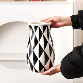 Anding Rustic Ceramic Round Vase, Black and White Tall Vase Farmhouse Decor for Living Room Entryway Tabletop Decor, Kitchen, Wedding Gift (9853)