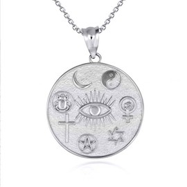 Spiritual Symbols Faith Medallion Fine Pendant Necklace with 20" Rolo Chain Real Solid .925 Sterling Silver