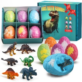 Easter Bath Bombs for Kids with Surprise Toys Inside, 6 Pack Dinosaur Toys Toddler Bath Bombs Gift Set, Organic Bubble Bath Fizzies with Dinosaur Egg, Easter Basket Stuffers Gifts for Boys Girls 3-12