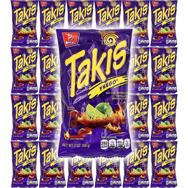 Takis Fuego Hot Chili Pepper & Lime Tortilla Chips (24 Pack - 2 Oz. Bags) (24-Pack)