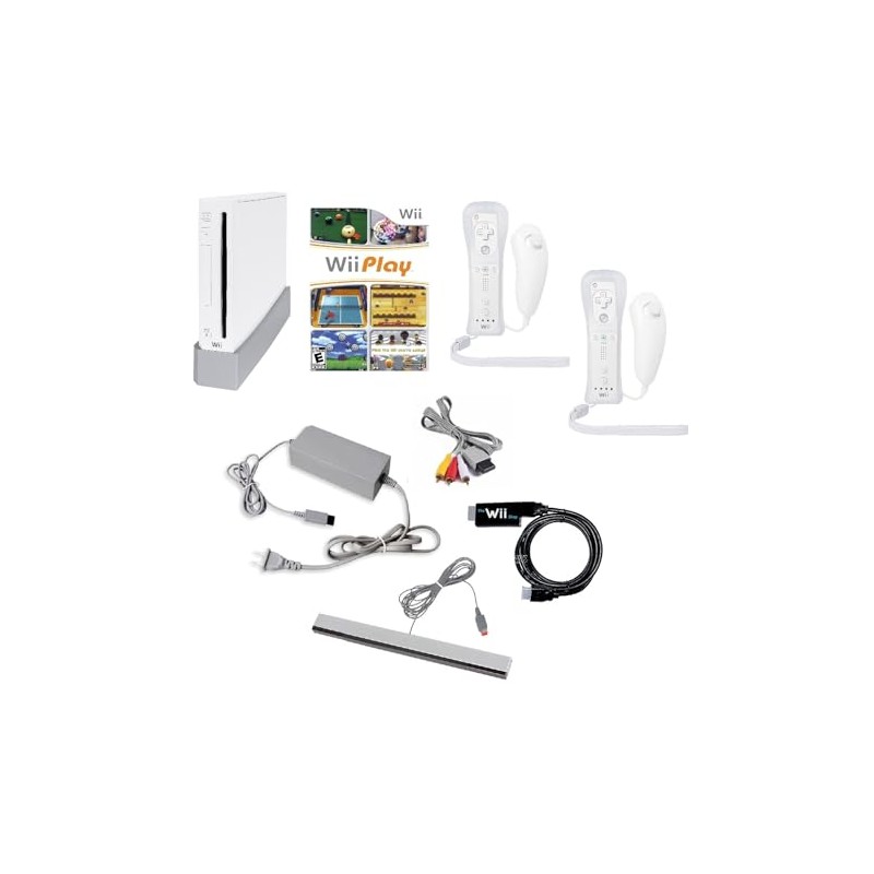 Wii Console Bundle (White) with Wii Play Game (2 Players)