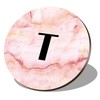 1 x Round Coaster - Letter T Marble Stone Texture